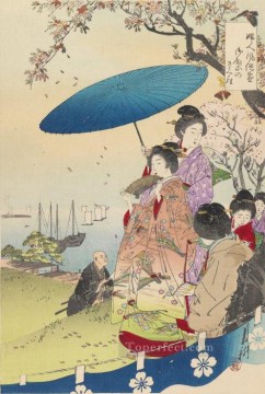 日本 Painting - 春の芸者 1890 尾形月光 日本人
